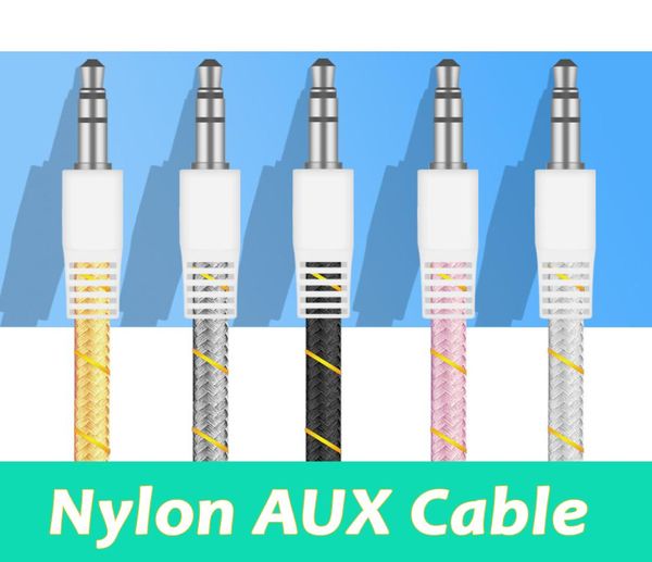 Cable de nylon aux de alta calidad 35 mm Auxiliario Auxiliario Audio Cable de audio 1M Macho a Masculino para Mobile y Tabletas Car Música Play5023773