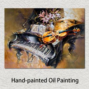 Pinturas al óleo de alta calidad Lirios en el piano de cola Arte de la lona Mujer abstracta Pintado a mano Regalo personalizado para la nueva pared de la oficina 316u