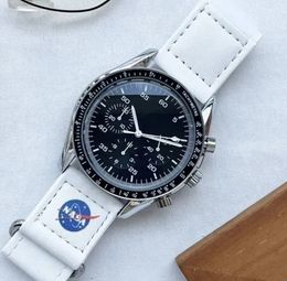 Reloj Omeg de seis agujas con zafiro Planet Moon de alta calidad, relojes para hombre, temporizador de cuarzo con funcionalidad completa, reloj maestro de edición limitada de nailon Mercury de 42 mm