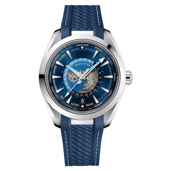 Haute qualité OMEGX Seamasterx Master Chronometerx GMTX World Time Montre pour homme en acier inoxydable Bracelet en silicone Verre minéral Designer Mouvement Montre mécanique