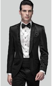 Haute Qualité Un Bouton Noir Marié Tuxedos Garçons D'honneur Châle Revers Meilleur Homme Blazer Hommes Costumes De Mariage (Veste + Pantalon + Cravate) H: 758