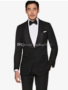 Haute qualité un bouton noir marié Tuxedos châle revers hommes costumes mariage/bal/dîner Blazer (veste + pantalon + cravate) K379