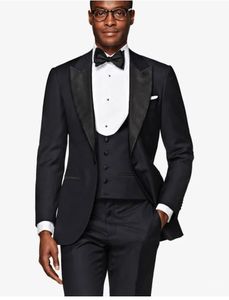 Hoge Kwaliteit One Button Black Wedding Mannen Past Piek Revers Drie Stuks Zakelijke Bruidegom Tuxedos (jas + Broek + Vest + Tie) W1029