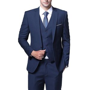 Hoge Kwaliteit One Button Blue Groom Tuxedos Notch Revers Mannen Past 3 Stuks Bruiloft / Prom / Diner Blazer (jas + Broek + Vest + Tie) W596