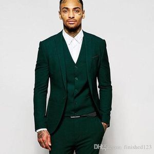 Haute Qualité Un bouton Dark Green Groom Groom Tuxedos Peak revers Groomsmen Best Homme Costumes Mens de mariage (veste + pantalon + gilet + cravate) Non: 981