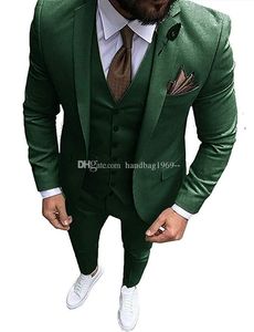 Hoge Kwaliteit One Button Donkergroen Bruidegom Tuxedos Notch Revers Groomsmen Mens Past Bruiloft / Prom / Diner Blazer (Jack + Pants + Vest + Tie) K122