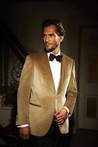 Haute Qualité Un Bouton Or Velours Marié Tuxedos Garçons D'honneur Châle Revers Meilleur Homme Blazer Hommes Costumes De Mariage (Veste + Pantalon + Cravate) H: 756