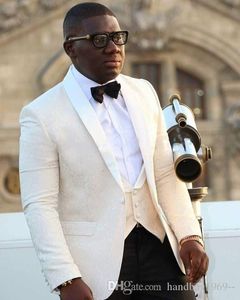 De haute qualité Un bouton d'Ivoire smokings marié Shawl Lapel Groomsmen Best Man Hommes Costumes de mariage (veste + pantalon + veste + Tie) D: 166