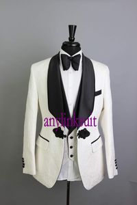 Haute qualité un bouton ivoire Paisley marié Tuxedos châle revers mariage/bal/dîner garçons d'honneur hommes costumes Blazer (veste + pantalon + gilet + cravate) W1389