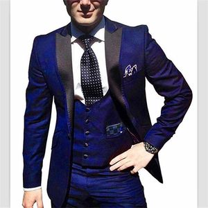 Hoge Kwaliteit One Button Royal Blue Wedding Groom Tuxedos Peak Revers GroomsMen Mens Suits Prom Blazer (jas + Broek + Vest + Tie) W97
