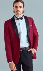 Haute qualité un bouton vin marié Tuxedos châle revers garçons d'honneur hommes costumes mariage/bal/dîner Blazer (veste + pantalon + cravate) K400