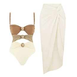 Hoge Kwaliteit Een Stuk Badpak Gouden Buck Gedrukt Push Up Vrouwen Bikini Set Badmode Afslanken Badpak Beach Wear 240327