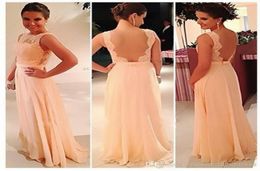 Hoogwaardige open rug 2019 Chiffon Lace Backless Long Peach Color Bridesmeisjurk feestjurk Prom Big korting6637770