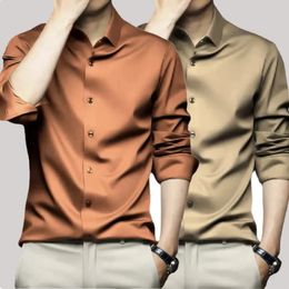 Chemise à manches longues pour hommes Orange de haute qualité, luxueuse, résistante aux rides, sans repassage, solide, tenue d'affaires décontractée, S-5XL 240117