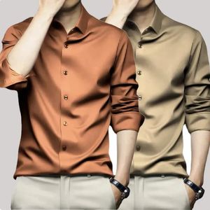 Chemise à manches longues pour hommes, Orange, de haute qualité, luxueuse, résistante aux rides, sans repassage, solide, tenue d'affaires décontractée, S5XL 240307