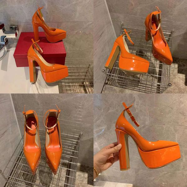 Pumps à plate-forme en cuir en cuir de haute qualité Orange Prever