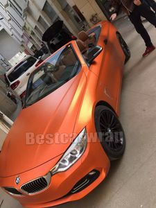 Hoogwaardige oranje satijnen chroom vinyl wrap auto wrap met luchtafgave auto stickers film union bedekken van 1,52x20m / rol / 4,9 ft*66ft