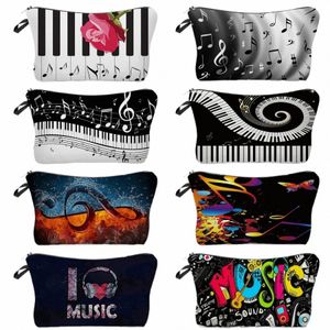 Hoge Kwaliteit Organisator Draagbare Etui Piano Gitaar Schilderen Vrouwen Make-Up Tas Warmteoverdracht Muzieknoten Print Cosmetische Zakken O2R2 #