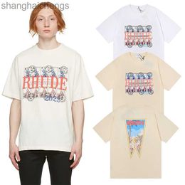 Hoge kwaliteit originele Rhuder Designer T Shirts Trendy Stamp Coconut Tree Print korte mouwen T-shirt voor mannen Women High Street Losse halve mouwen met 1: 1 logo
