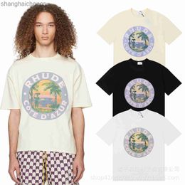 T-shirts de concepteur de Rhuder de haute qualité de haute qualité Meichao High Street Lake Coconut Tree PrawerScape Printing Pure Cotton Localiers Tshirt à manches courtes avec un logo 1: 1