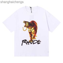 T-shirts originaux de haute qualité Rhuder Designer Small Trendy Angeles Tiger Design avec T-shirt à manches courtes en fil double imprimé Pure Coton Unisexe avec un logo 1: 1