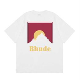 T-shirts de haute qualité Rhuder Designer T-shirts High Street Trendy Marque Simple Stroke Sunset Letter Imprimé Casual Loose Short Tshirt Unisexe avec un logo 1: 1