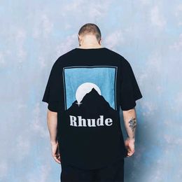 Hoogwaardige originele Rhuder Designer T Shirts Classic Sunset Theme Gedrukte High Street Unisex losse casual Casual Round Neck T-shirt met korte mouwen met 1: 1 Logo