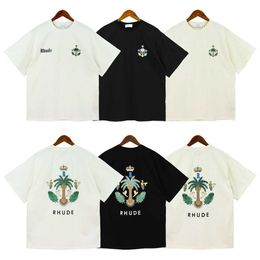 Hoogwaardige originele Rhuder Designer T Shirts Coconut Crown Print Summer Losse Casual Fashion Mens Dames Dames korte mouwen T-shirts met 1: 1 Logo