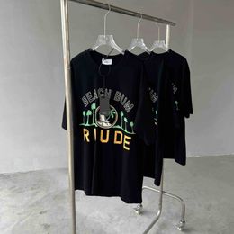 Hoge kwaliteit originele Rhuder Designer T Shirts Vakantie Strand Kokosboom Print Losse afdruk Korte mouwen T -shirt Zwart Pure katoenen heren Dames met 1: 1 Logo