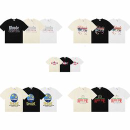 Hoge kwaliteit originele Rhuder Designer T Shirts Trendy zeilbrief Kokosboompatroon Korte mouwen T -shirt voor mannen Women High Street Half met 1: 1 Logo