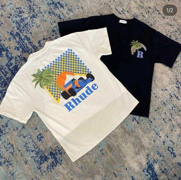 Camisetas de diseñador de Rhuder de alta calidad Trese Coconut Tree Racing High Street Versátil Versátil Cuello redonda Campo corto con logotipo 1: 1
