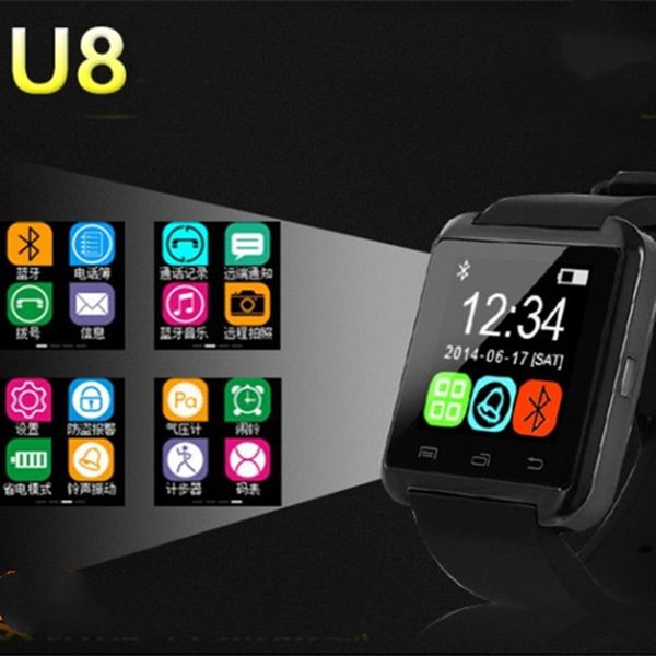 Montres-bracelets Smartwatch U8 d'origine de haute qualité avec altimètre et moteur pour smartphone Samsung iPhone iOS téléphone portable Android