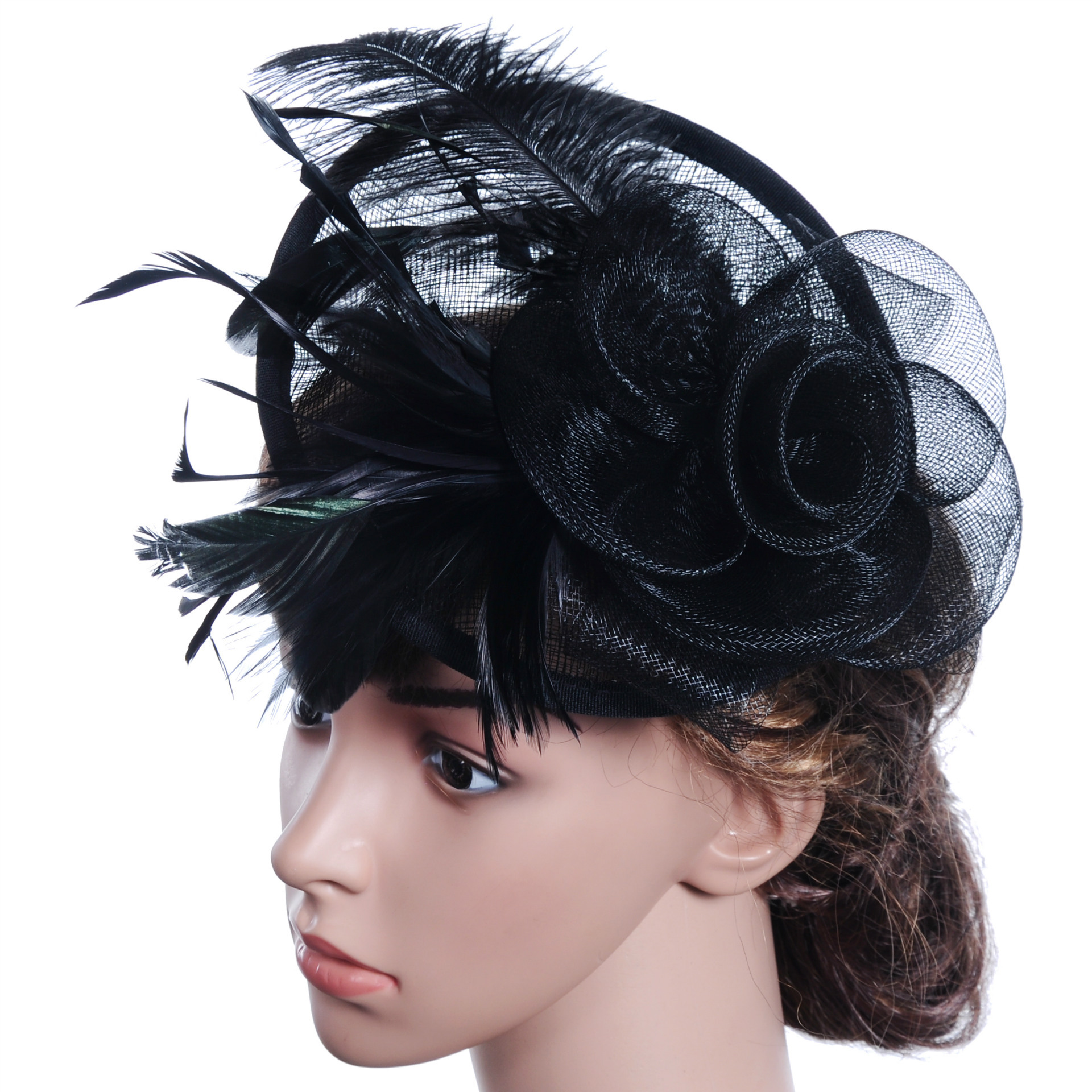 High Quality Ostrich Feather Wedding Hats Linen Party Hat Wedding Accessories