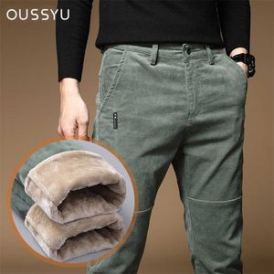 Hoge kwaliteit oussyu winter fleece warme corduroy broek mannen dikke casual zakelijke mode stretch fluwelen zwart grijs groene broek 211112