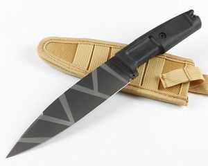 Couteau droit de survie en plein air de haute qualité 8Cr13 Lame revêtue de titane Poignée en caoutchouc ABS Couteaux à lame fixe avec gaine en nylon
