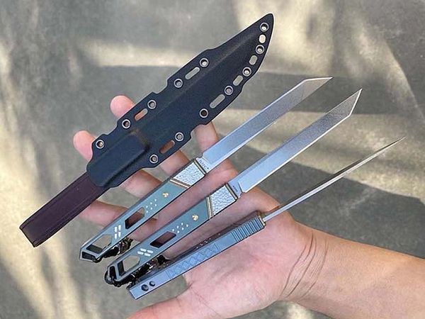 Couteau droit de la survie extérieure de haute qualité M390 Lame satin de satin TC4 en alliage de titane poignée de lames fixes couteaux avec kydex