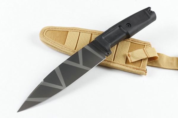 Survie extérieure de haute qualité Couteau droit 8CR13MOV Titane enduit ABS Handle de caoutchouc Couteaux de lame fixe avec gaine en nylon