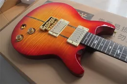 Paul Reed Tiger Flame Maple personalizado 24 trastes de cereza Rojo Rojo Burit Guitarra de caoba Difva de palo de rosa