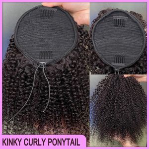 Hoge kwaliteit Peruaans Maleisisch Indiaas haar Natuurlijk zwart Kinky krullend Paardenstaarthaarextensions 100% Ruw Maagdelijk Remy Menselijk haar