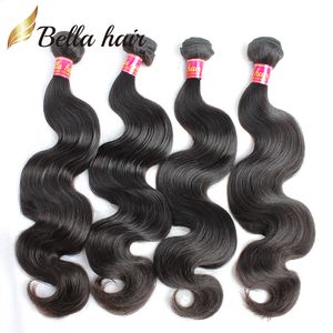 Pouleau de cheveux de vierge humaine p￩ruvienne extension de cheveux ondul￩e Poules ￠ bout de paquets 100% non transform￩s Remy Waft 8-34 pouces 4pcs Bellahair