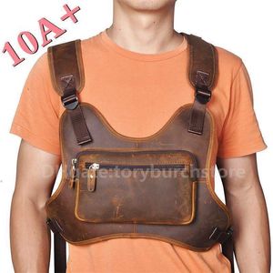 Teléfono de alta calidad y bolsas de verano Cuero de vaca Moda Top Casual Hombres Capa juvenil Viaje Móvil Cámara Crazy Horse Bolsa de pecho de cuero al aire libre 10A +