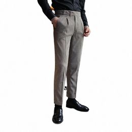 Pantalon de costume à carreaux de haute qualité pour hommes 2023 Automne Ceinture Decorati Casual Busin Dr Pantalon Slim Fit Bureau Social Pantalon r02a #
