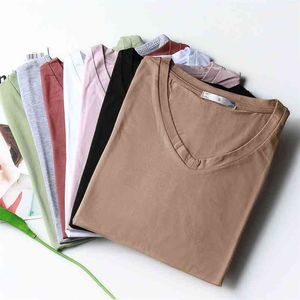 Hoge kwaliteit Plain T-shirt Dames Katoen Elastische Basic T-shirts Zomer Tops Korte Mouw T-shirt Tee Shirts Plus Size S-5XL 210623