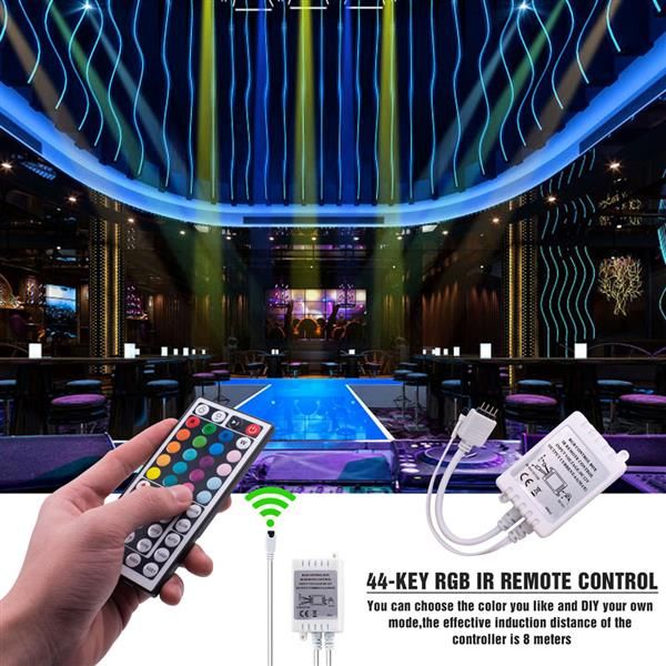 Juego de tiras de luz IR44 de plástico de alta calidad 150-LED 12V-5050RGB con control remoto IR (placa de lámpara blanca)