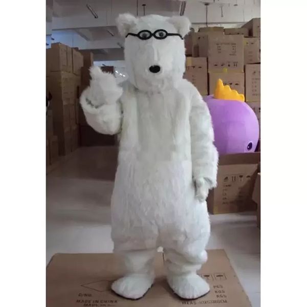 Costume de mascotte d'ours polaire en peluche de haute qualité Halloween Noël Personnage de dessin animé Tenues Costume Dépliants publicitaires Vêtements Carnaval Unisexe Adultes Tenue