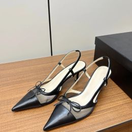 Hoge kwaliteit puntige tenen hoge 5,5 cm slingback sandaal gemaakt van gaas en schapenvacht lederen kleding schoenen feest dames luxe designer avond fabrieksschoeisel met doos