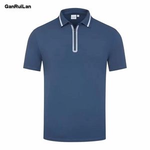 Haute qualité Polo été manches courtes fermeture éclair hommes chemise Polo Nylon/Spandex solide décontracté Polo mâle hauts 220702