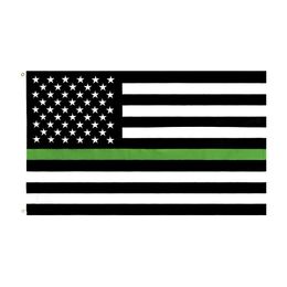 Hoogwaardige polyester geborduurd Amerikaanse vlag 3x5 voet ons geborduurde fijne groene lijnvlag 240425