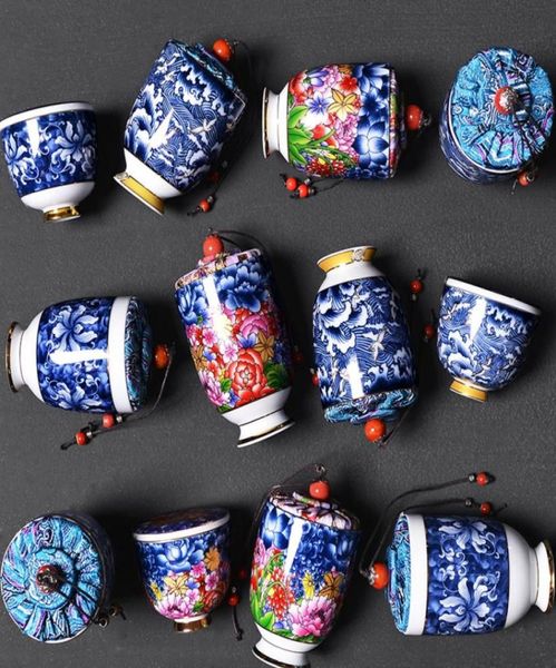 Recipiente para té de porcelana de alta calidad, tetera con diseño azul y blanco, minitarro de almacenamiento con tapa para cocina, tarros sellados de 3 tamaños8412763666165