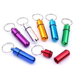 Hoge kwaliteit Draagbare Waterdichte Mini Blauw Aluminium Pil Dozen Flessen Geneeskunde Container Sleutelhanger Tablet Opbergdoos Case Houder SN2626